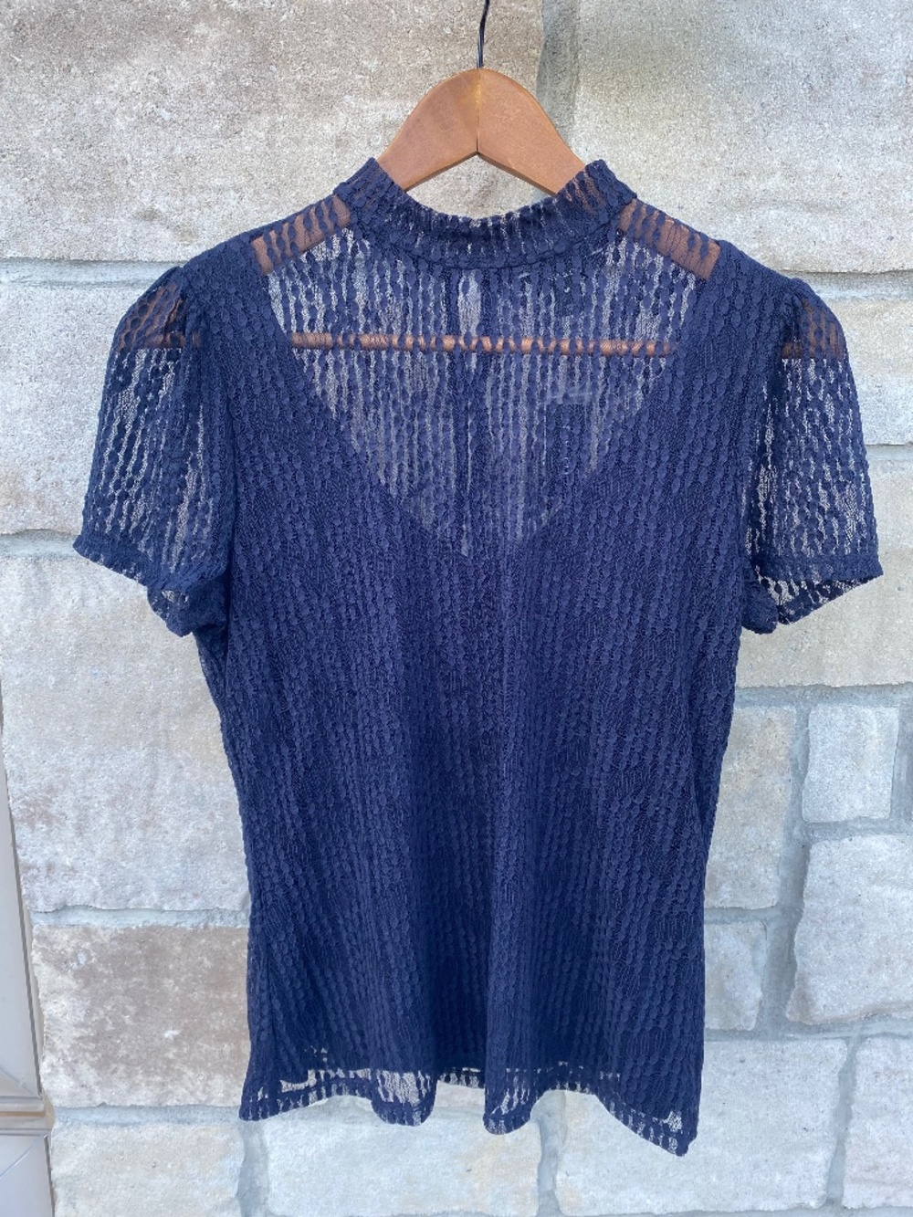 RW&CO Navy Blue Lace Blouse Size Small NWT